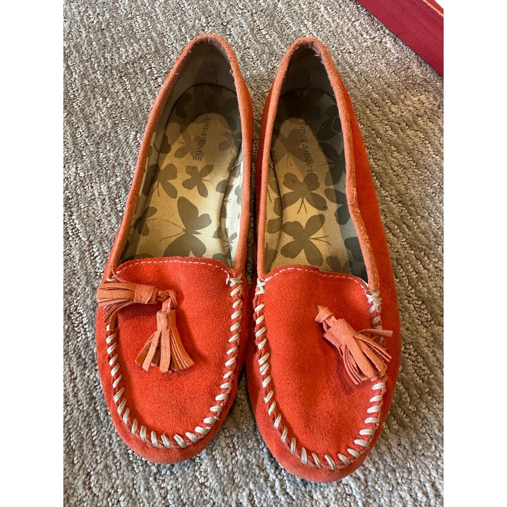 Lands End Womens Orange Suede Tassel Driving Loafers Moc Toe Flats Size 7.5 M